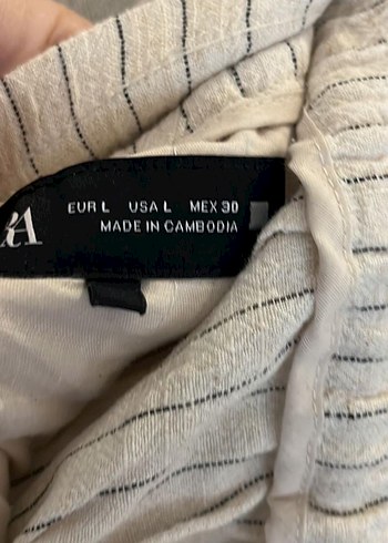 Bej Çizgili Keten Pilili Kadın Pantolon - Görsel 5