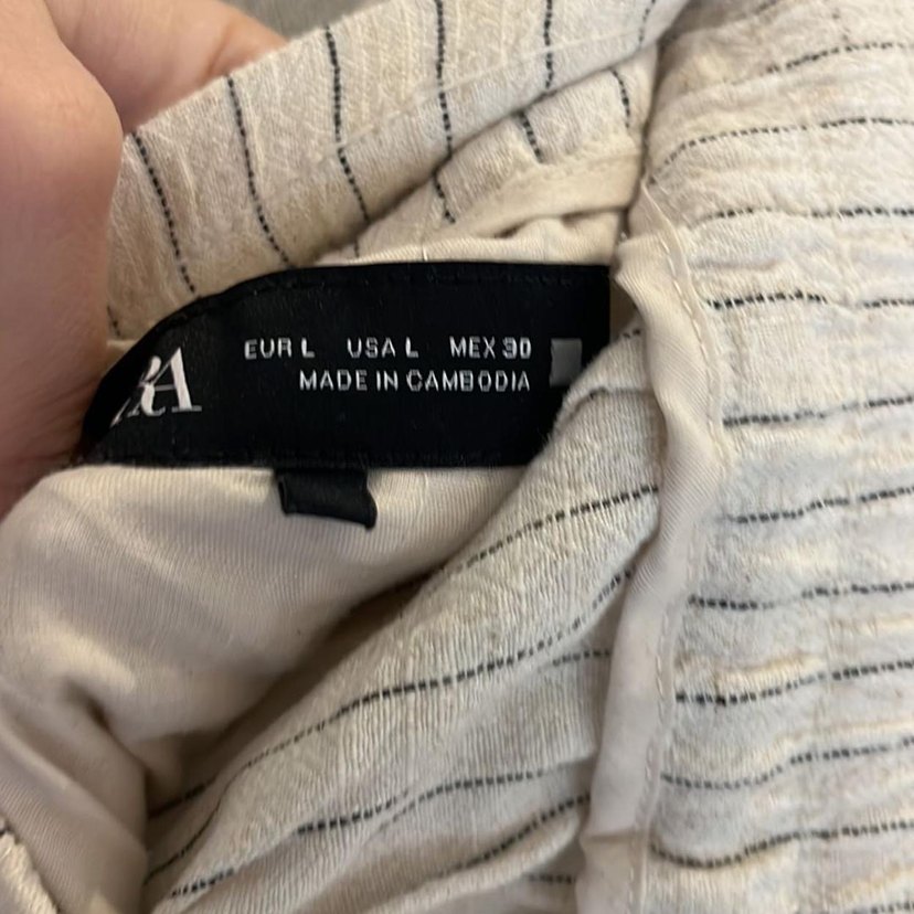 Bej Çizgili Keten Pilili Kadın Pantolon - Görsel 5