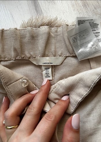 H&M Kadın Bej Keten Düz Kesim Pantolon - Görsel 2