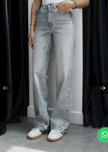 Gri Bol Kesim Kot Pantolon - Görsel 5