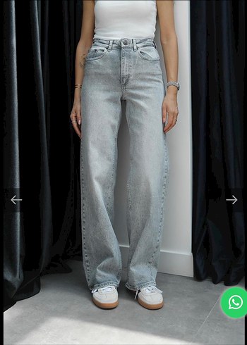 Gri Bol Kesim Kot Pantolon - Görsel 2