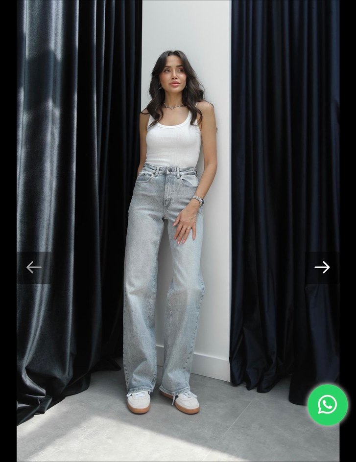 Gri Bol Kesim Kot Pantolon - Görsel 3