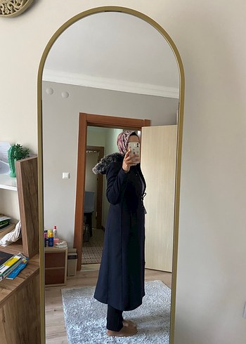 Siyah Midi Kadın Kaban, Kürk Detaylı, Normal Kesim - Görsel 2