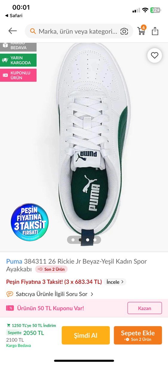 Puma Beyaz-Yeşil Kadın Spor Ayakkabı - Görsel 4