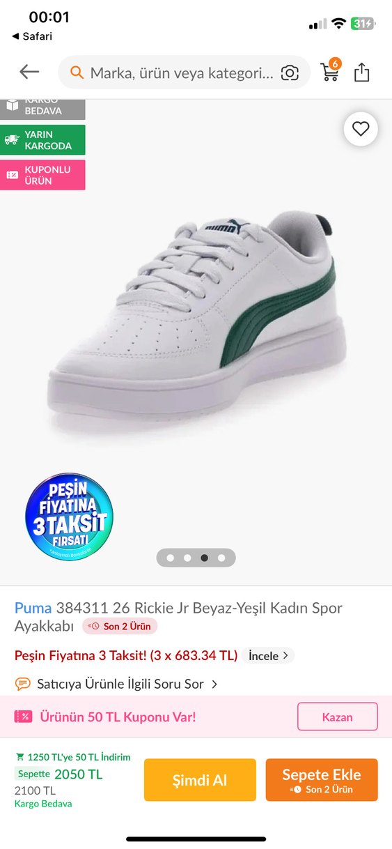 Puma Beyaz-Yeşil Kadın Spor Ayakkabı - Görsel 2