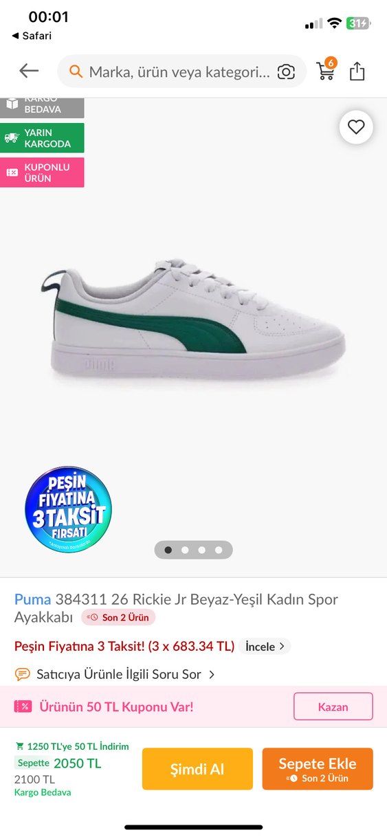 Puma Beyaz-Yeşil Kadın Spor Ayakkabı - Görsel 3