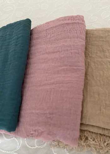 Kadın Çok Renkli Keten pamuklu şal - Görsel 2