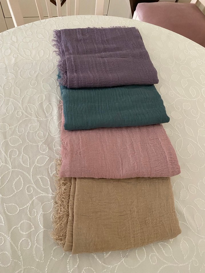 Kadın Çok Renkli Keten pamuklu şal - Görsel 4