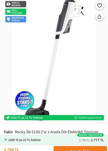 Fakir Fakir Rocky SB 5150 2'si 1 Arada Elektrikli Süpürge