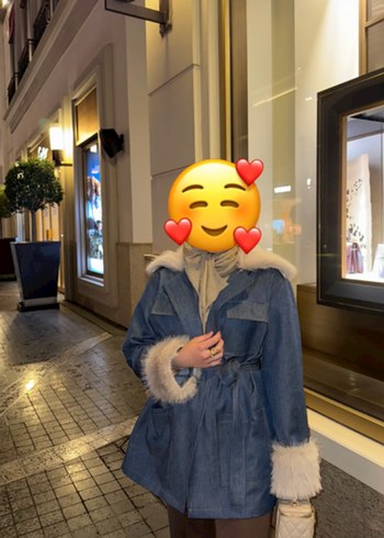 Kadın Gri Kürklü Denim Ceket - Görsel 2