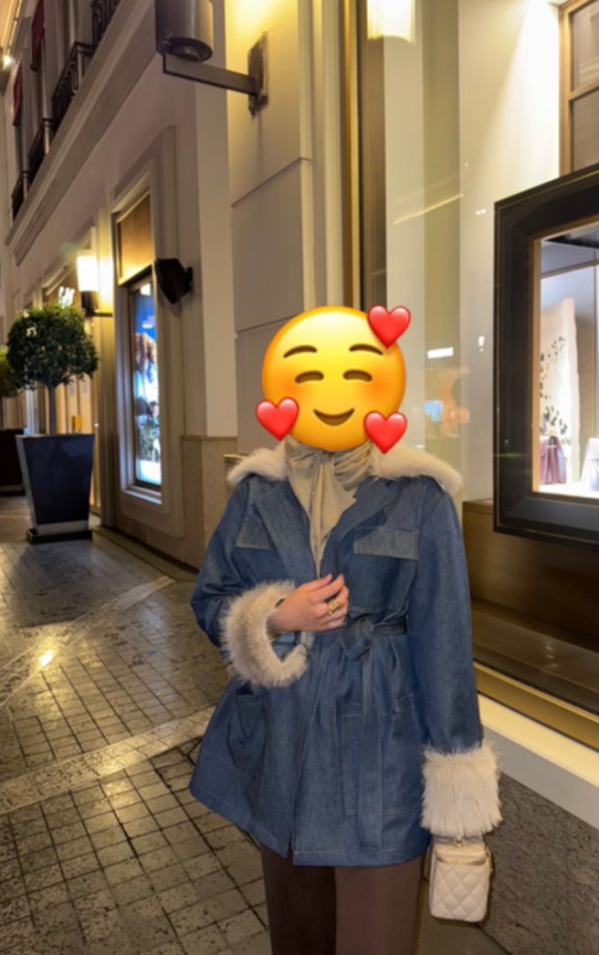 Kadın Gri Kürklü Denim Ceket - Görsel 2