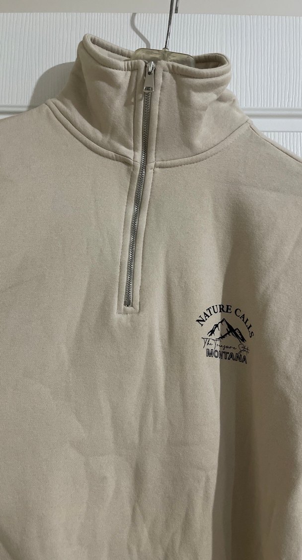 Bej Yarım Fermuarlı Yüksek Yakalı Sweatshirt - Görsel 2