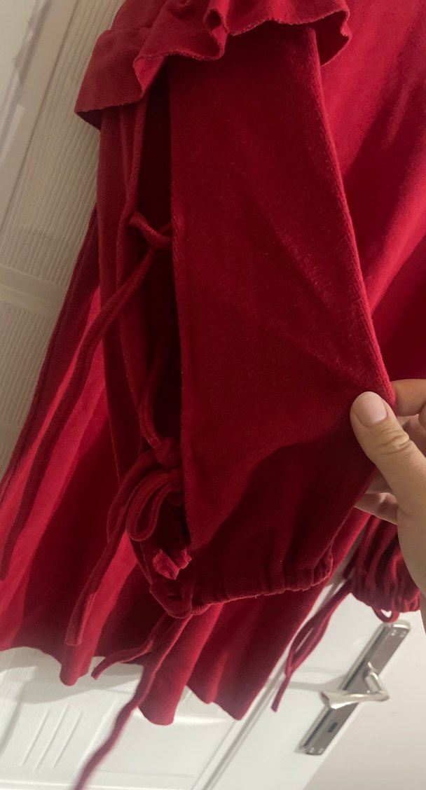 Bordo Uzun Kollu Fırfırlı Kadın Tunik - Görsel 3