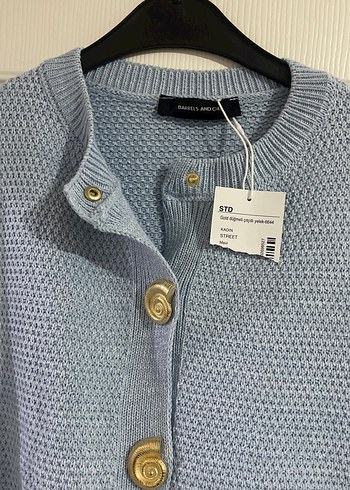 Düğmeli Mavi Boğazlı Kolsuz Midi Hırka - Görsel 2