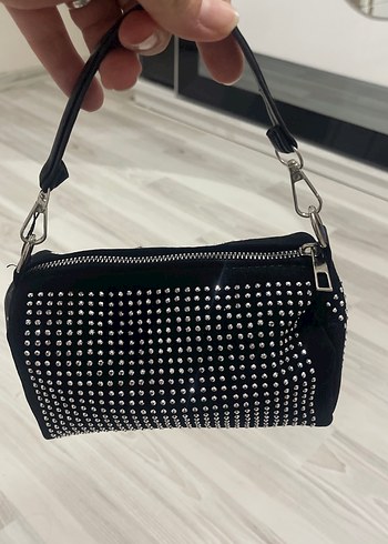 Siyah Süet Taşlı Rock Punk Çanta - Görsel 2