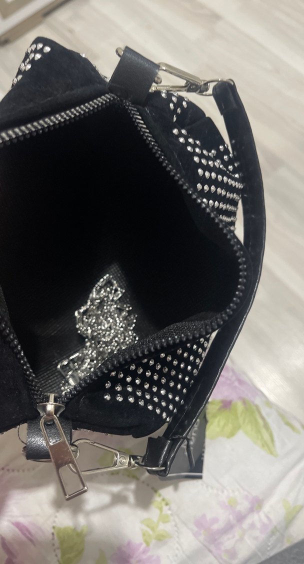 Siyah Süet Taşlı Rock Punk Çanta - Görsel 4