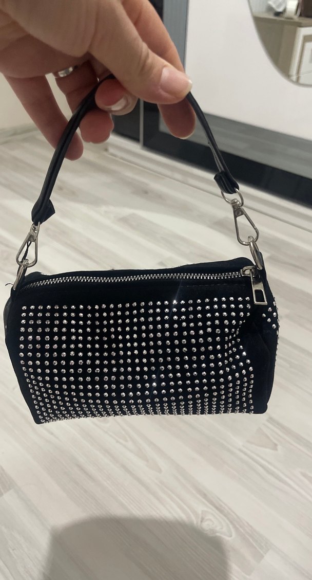 Siyah Süet Taşlı Rock Punk Çanta - Görsel 2