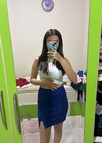 Diğer Mavi Triko Mini Etek