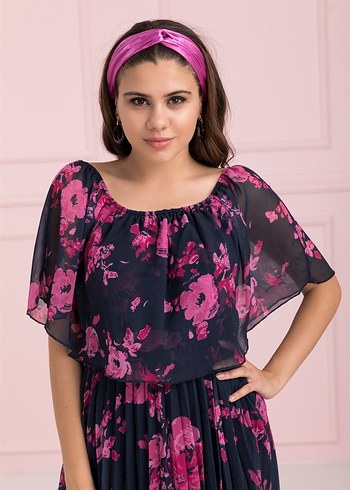 Pembe Piliseli çiçekli Elbise - Görsel 4