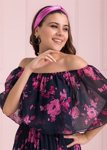 Pembe Piliseli çiçekli Elbise - Görsel 3