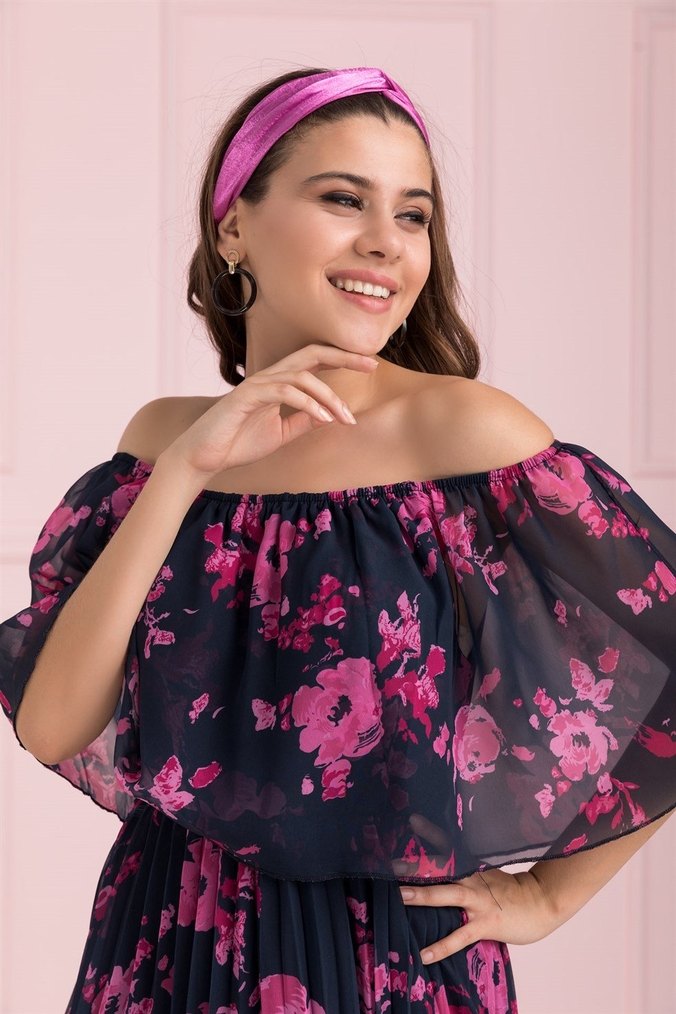 Pembe Piliseli çiçekli Elbise - Görsel 3