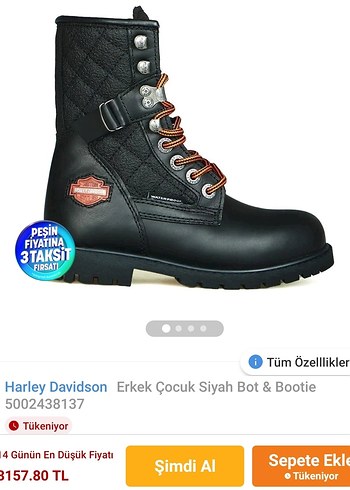 Harley Davidson Siyah Biker Bot, Tokalı, Yüksek Topuklu