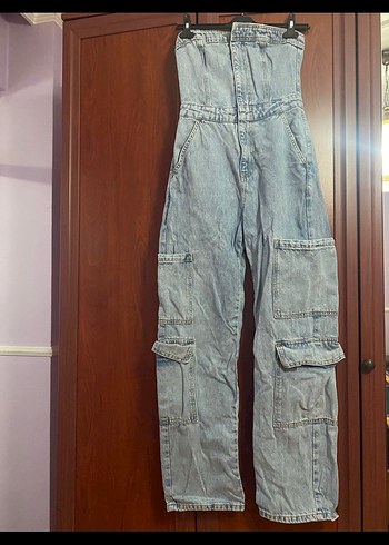 Asos straplez mavi denim tulum