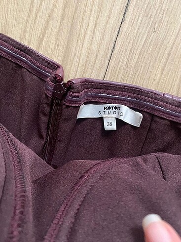 m Beden bordo Renk Koton Mürdüm Renk Deri Mini Elbise