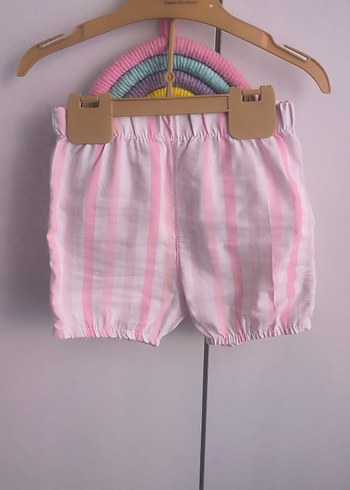 24-36 Ay Beden Kız Çocuk Pileli Pembe Bağlama Desenli Şort
