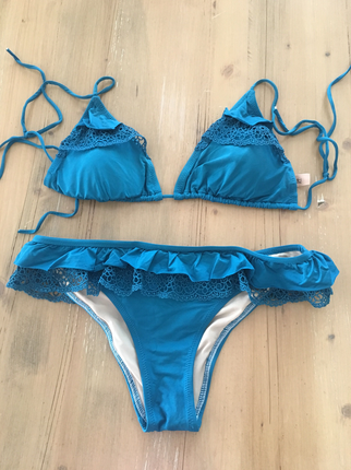 38 Beden yeşil Renk Fırfırlı dantelli bikini - Penti