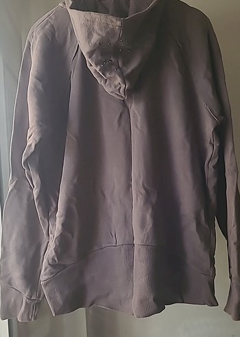 Gri Kapüşonlu Fermuarlı Kadın Sweatshirt - Görsel 5