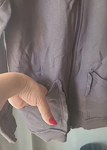 Gri Kapüşonlu Fermuarlı Kadın Sweatshirt - Görsel 2