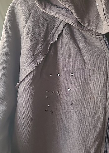 Gri Kapüşonlu Fermuarlı Kadın Sweatshirt - Görsel 3