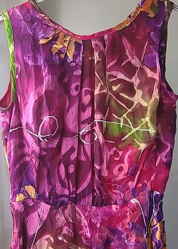 Renkli Bağlama Desenli İpek Elbise - Görsel 2