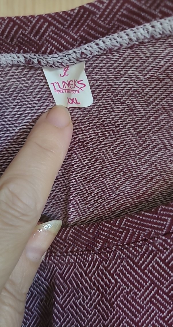 Bordo Bej Tunik Uzun Kollu, Rahat Kesim. - Görsel 4