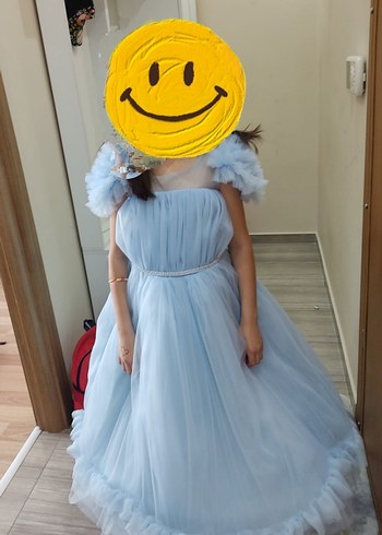 Diğer Mavi Fırfırlı Straplez Kız Çocuk Elbisesi