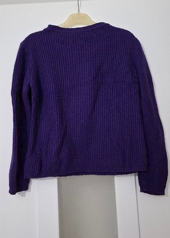 Mor Nakışlı Uzun Kollu Örgü Kadın Kazak - Görsel 4