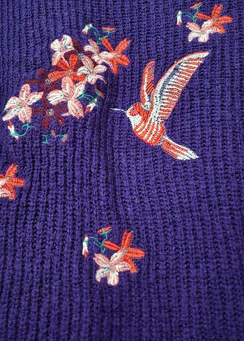 Mor Nakışlı Uzun Kollu Örgü Kadın Kazak - Görsel 2