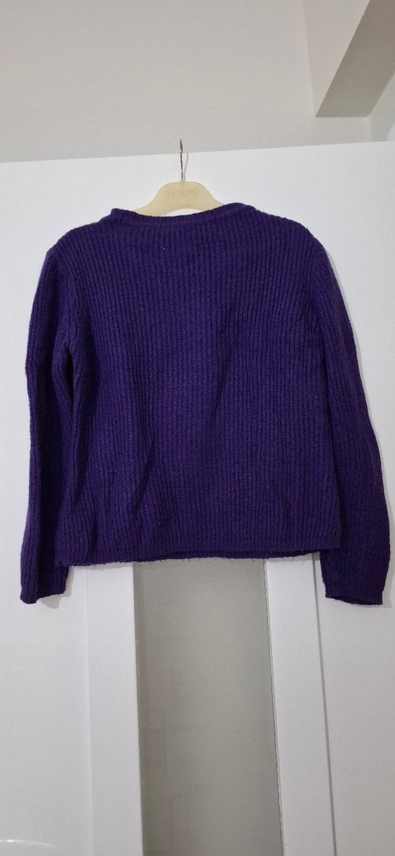 Mor Nakışlı Uzun Kollu Örgü Kadın Kazak - Görsel 4