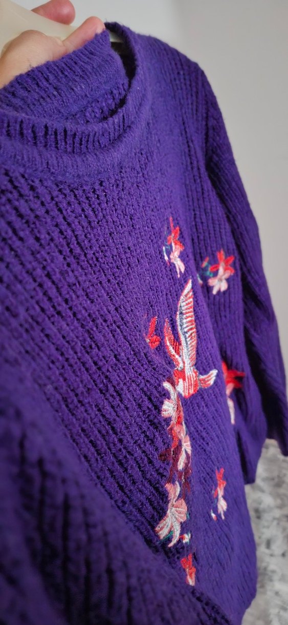 Mor Nakışlı Uzun Kollu Örgü Kadın Kazak - Görsel 5