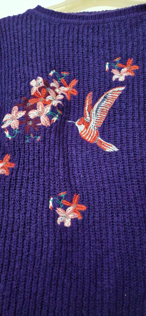 Mor Nakışlı Uzun Kollu Örgü Kadın Kazak - Görsel 2