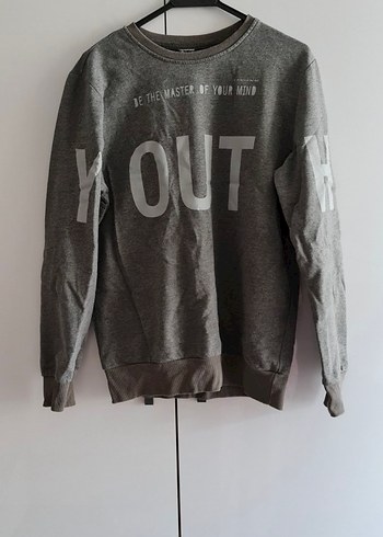 Gri Bisiklet Yaka Erkek Sweatshirt
