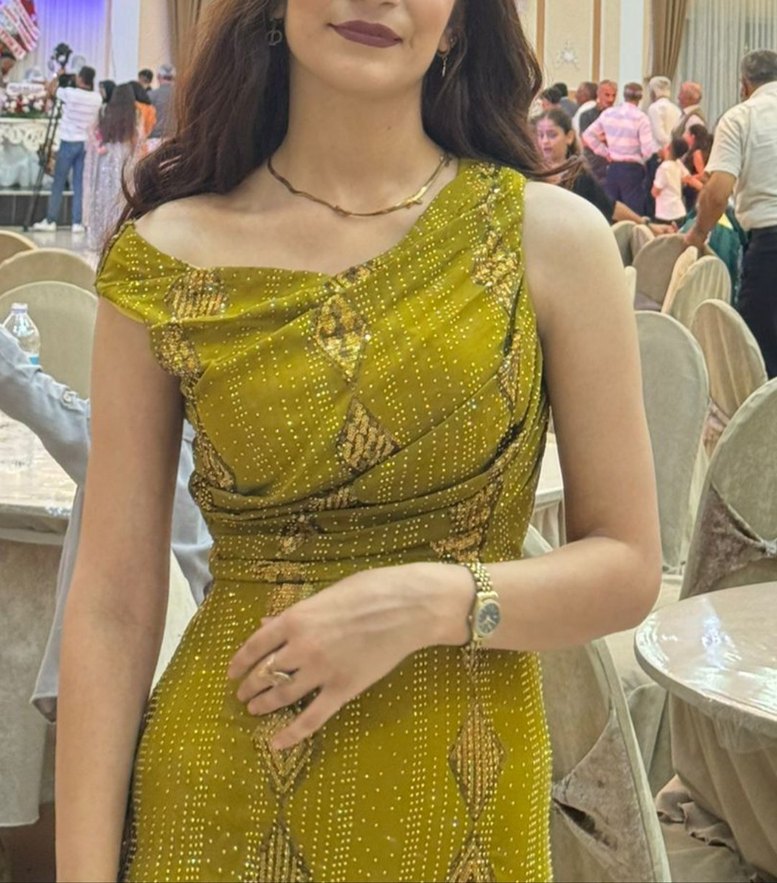 Sarı Nakışlı Bohem Uzun Kolsuz Elbise - Görsel 2