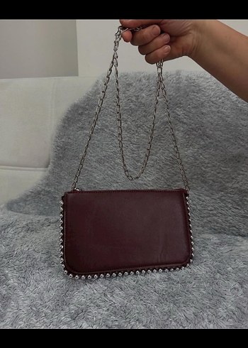 Bordo Boncuklu Deri Çanta