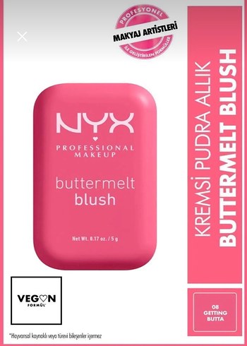 NYX Buttermelt Krem Pudra Allık - 08 Getting Butta