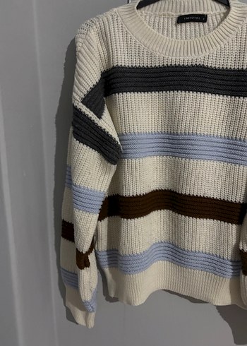 Bej Çizgili Örgü Kadın Kazak - Görsel 3