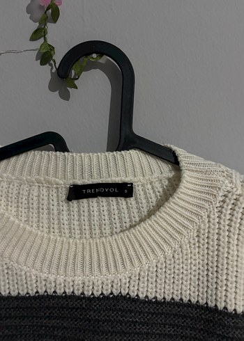 Bej Çizgili Örgü Kadın Kazak - Görsel 2