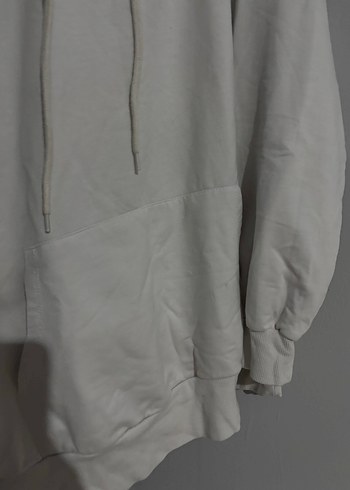 Kadın Beyaz Kapüşonlu Oversize Sweatshirt - Görsel 4