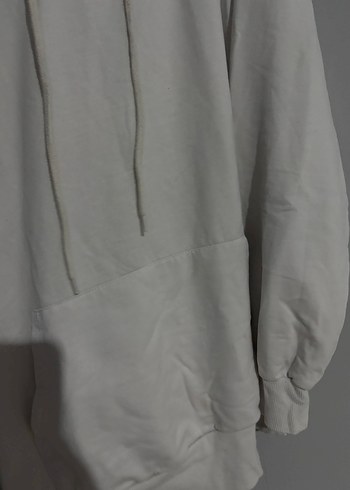 Kadın Beyaz Kapüşonlu Oversize Sweatshirt - Görsel 3
