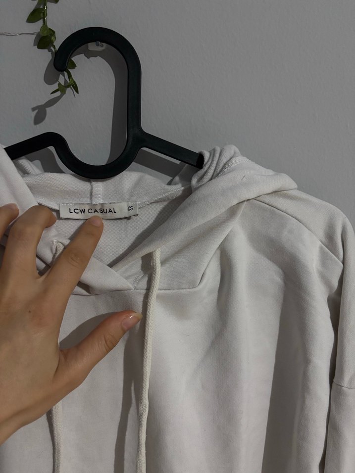 Kadın Beyaz Kapüşonlu Oversize Sweatshirt - Görsel 2